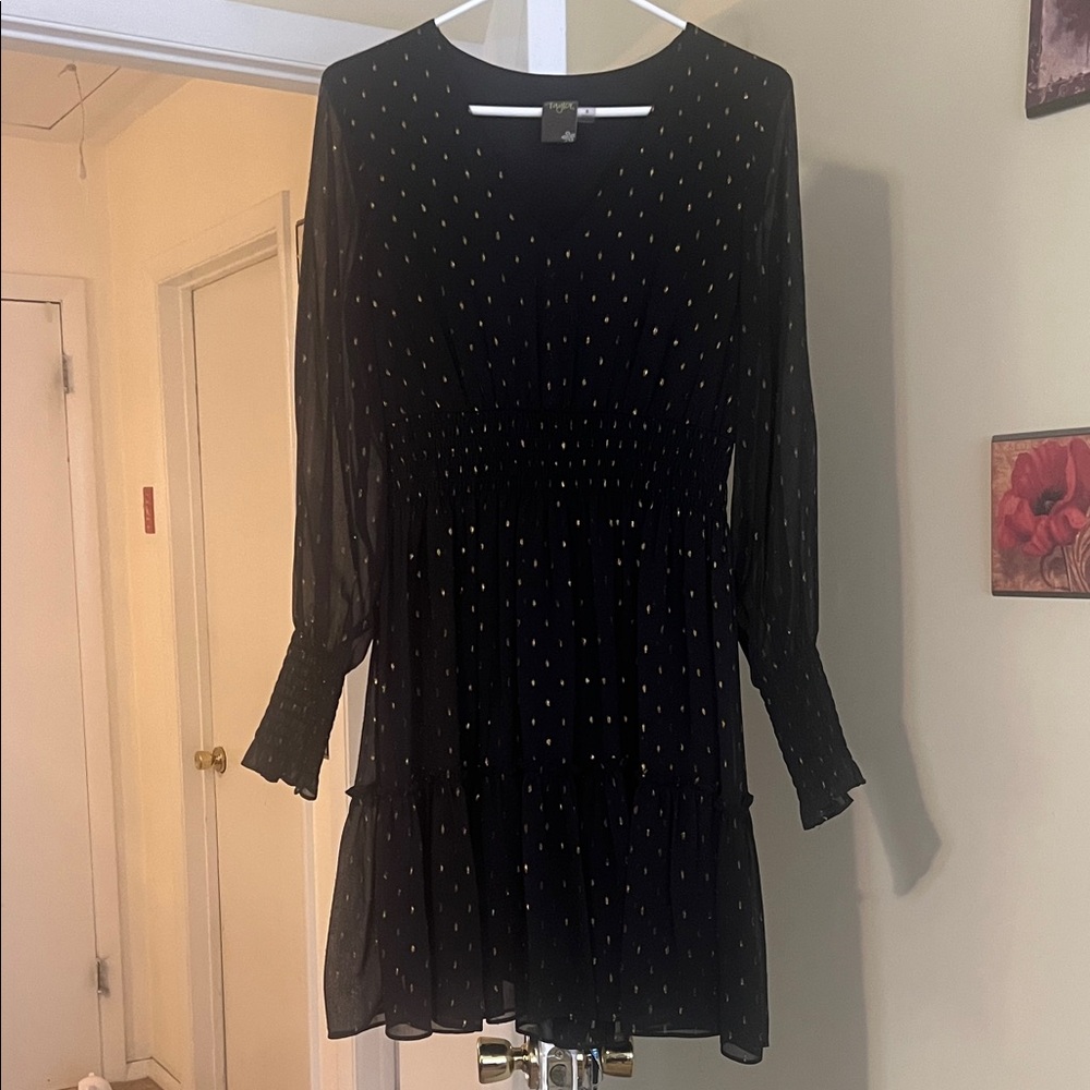 Tailor Vintage Black Gold Dot Long Sleeve Dress